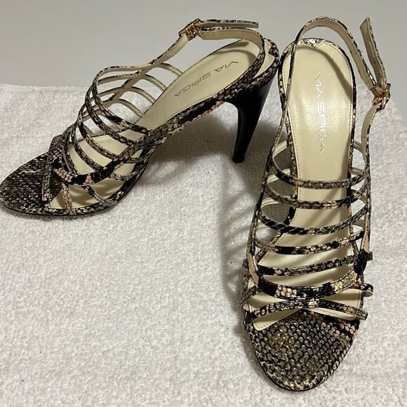 Via Spiga heels leather snake cream black gold brown 8 - Picture 1 of 8